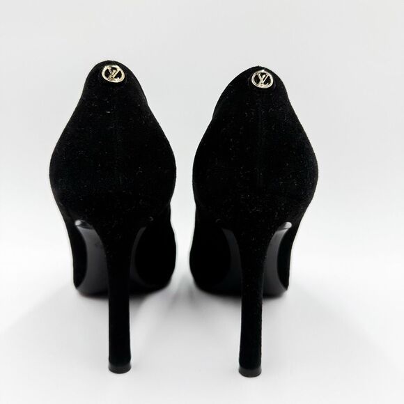 Louis Vuitton LV Monogram Black Suede Pointed Toe Pumps Heels Size 38.5, 8.5 - Picture 4 of 14